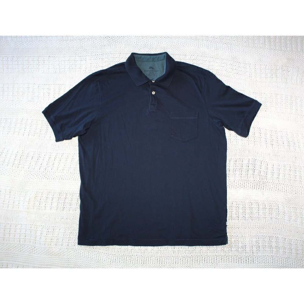 Tommy Bahama Collared Navy Blue Men T Shirt Size XL Cotton pocket Short Sleeve